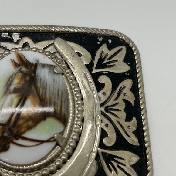 Vintage Western Style Belt Buckle Porcelain Horse Head Silver-tone - Picture 13 of 16